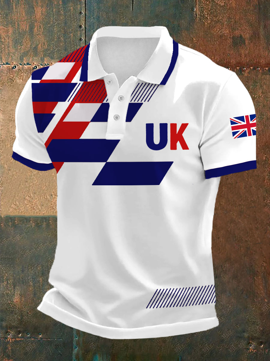 Men’s UK Flag Print Casual Polo White / S