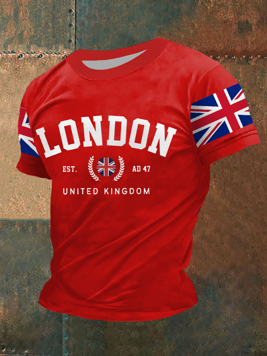 Men’s UK Flag Print Casual Tee Red / S