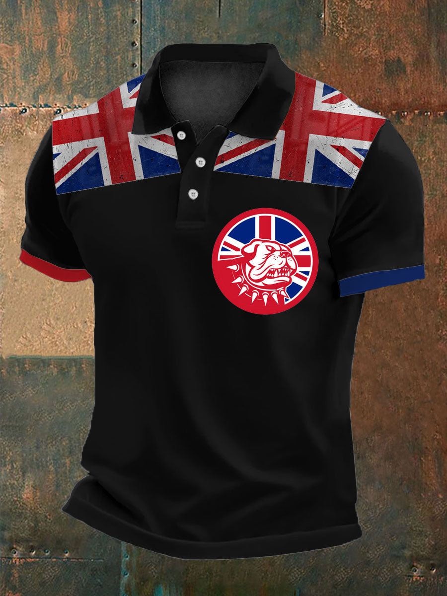 Men’s British Bulldog Printed Polo Shirt Black / S