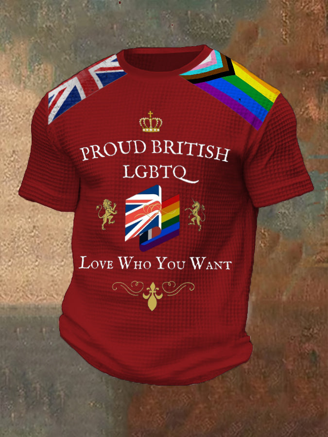 Men’s Proud British LBGT Printed Waffle T-shirt Red / S
