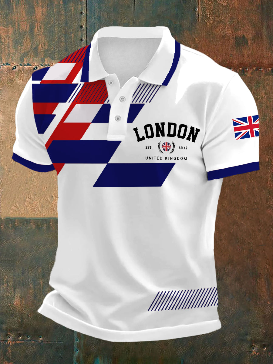 Men’s London UK Flag Print Casual Polo White / S