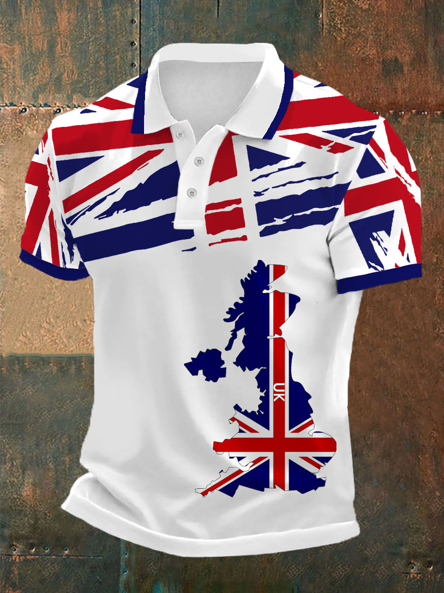 Men’s UK Flag Print Casual Polo White / S