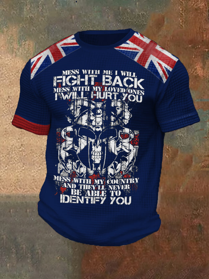 Men’s Don’t Mess With My Country British Printed Waffle T-shirt Navy Blue / S