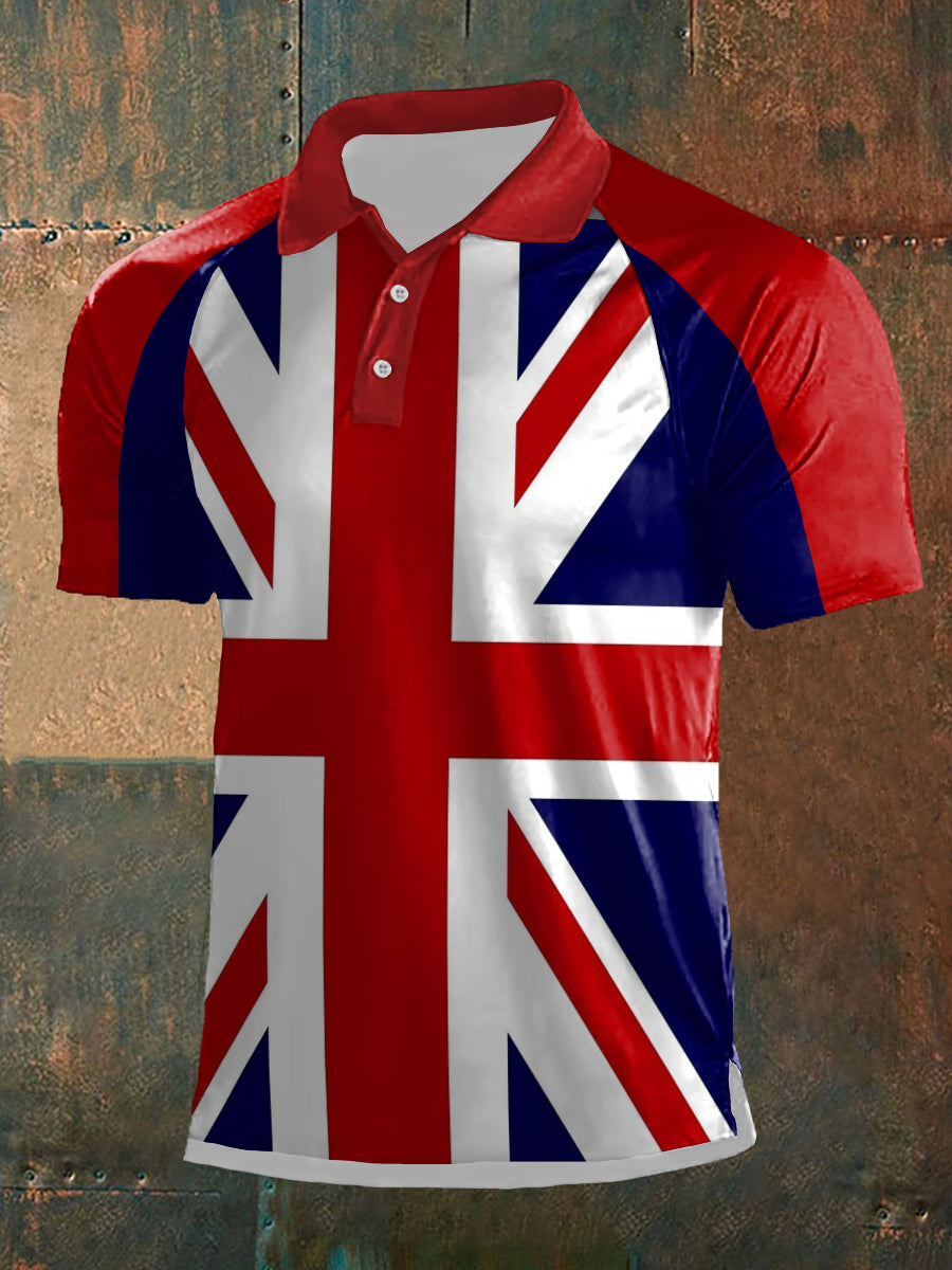 Men’s UK Flag Print Casual Polo Red / S