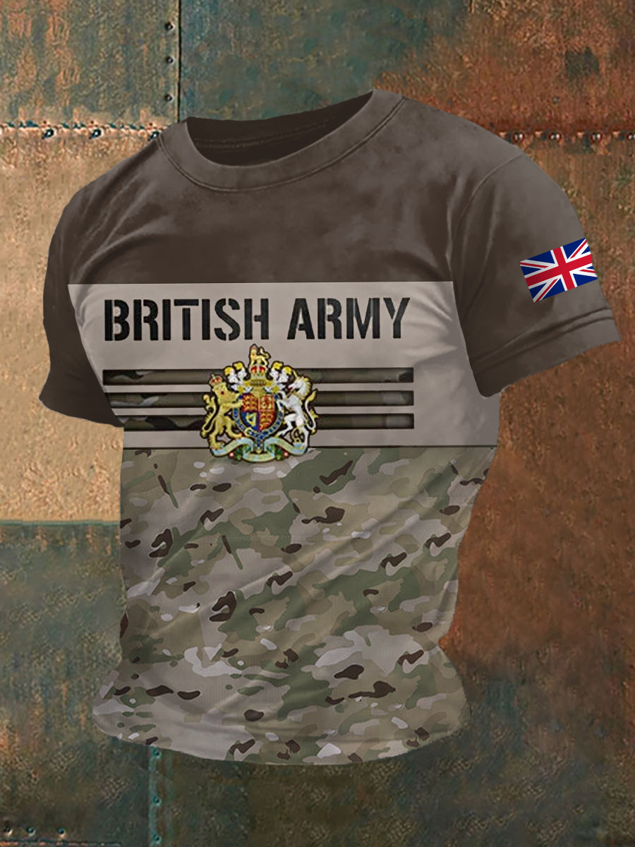 Men’s British Army UK Flag Camouflage Print Casual Tee Camouflage / S