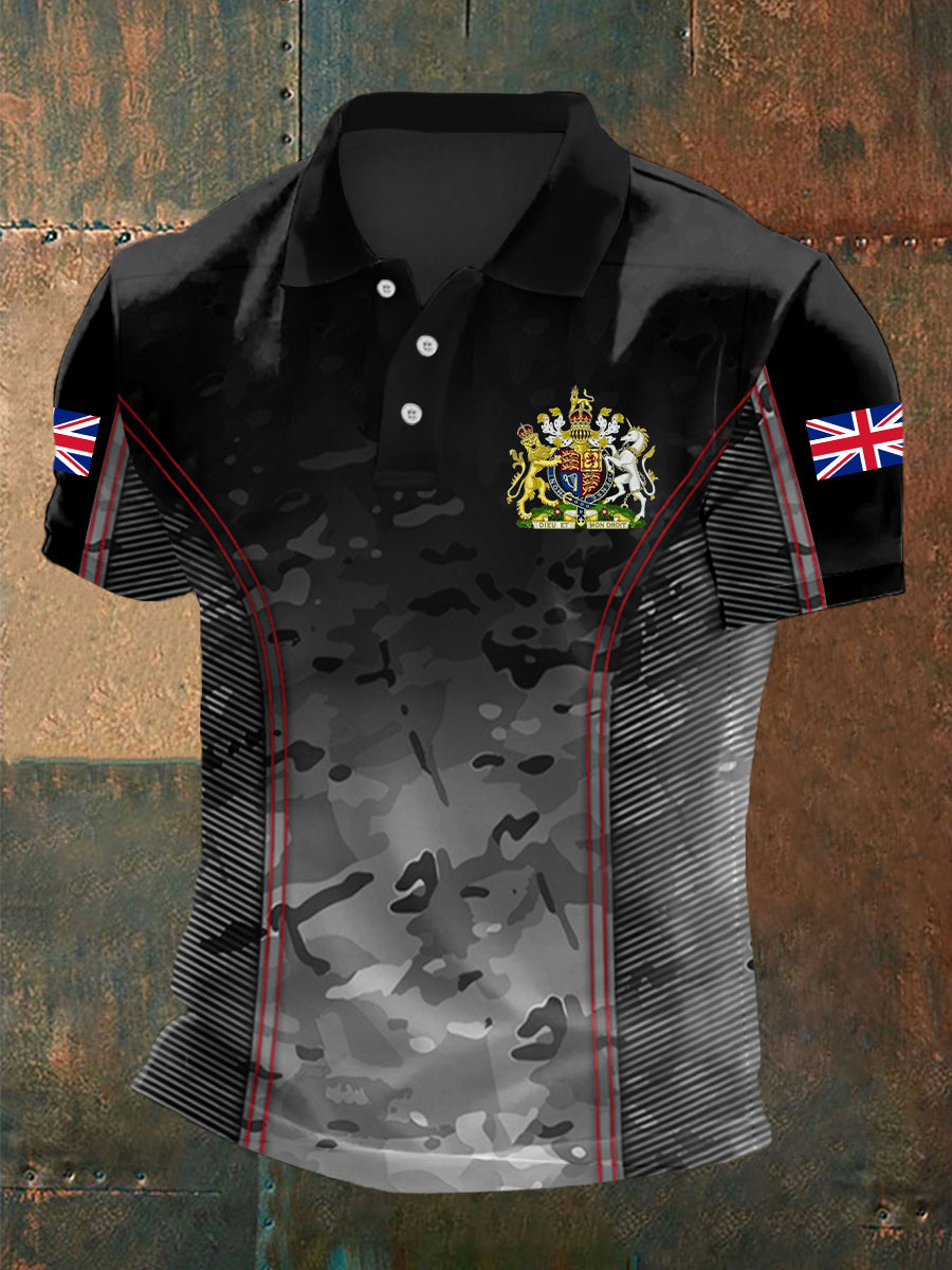 Men’s UK Flag Camouflage Print Casual Polo Black / S