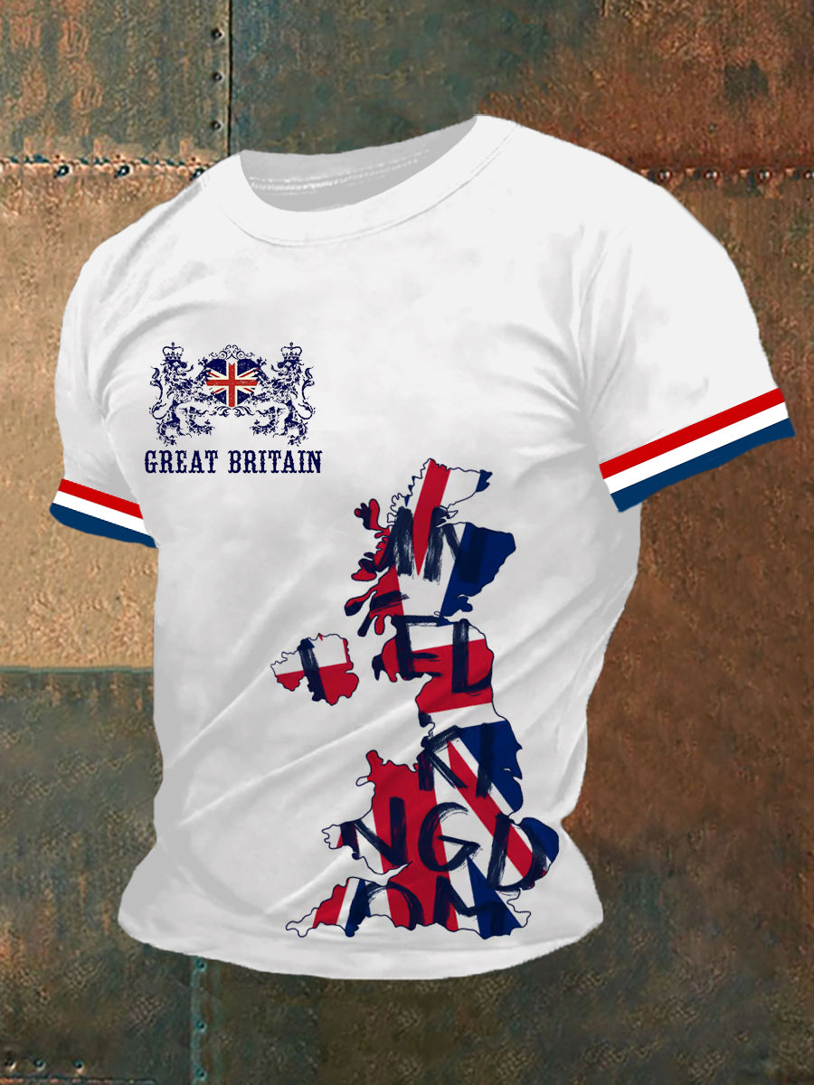 Men’s UK Flag Printed Casual Short Sleeve T-shirt White / S