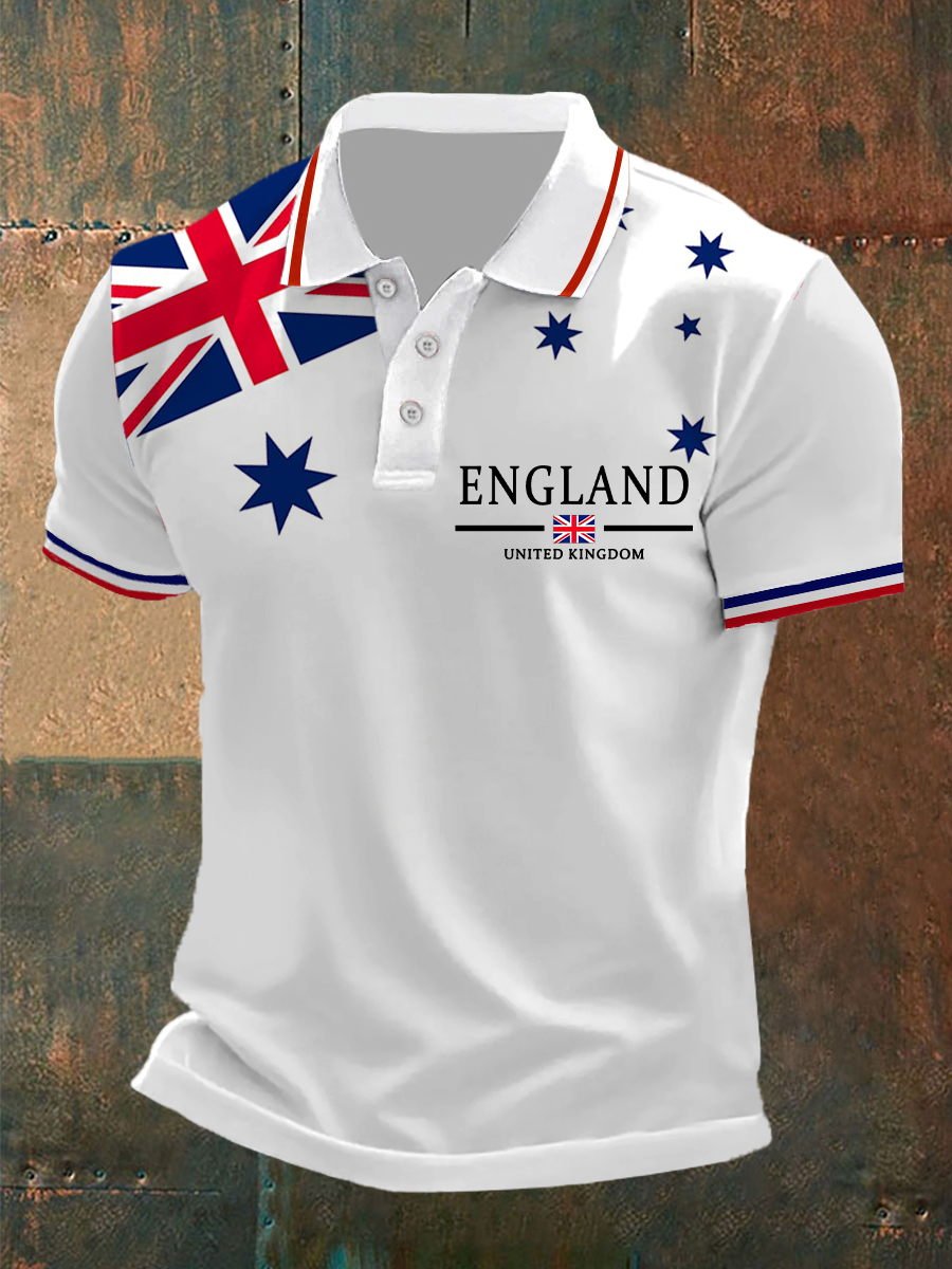 Men’s Union Jack Print Casual Polo Shirt White / S