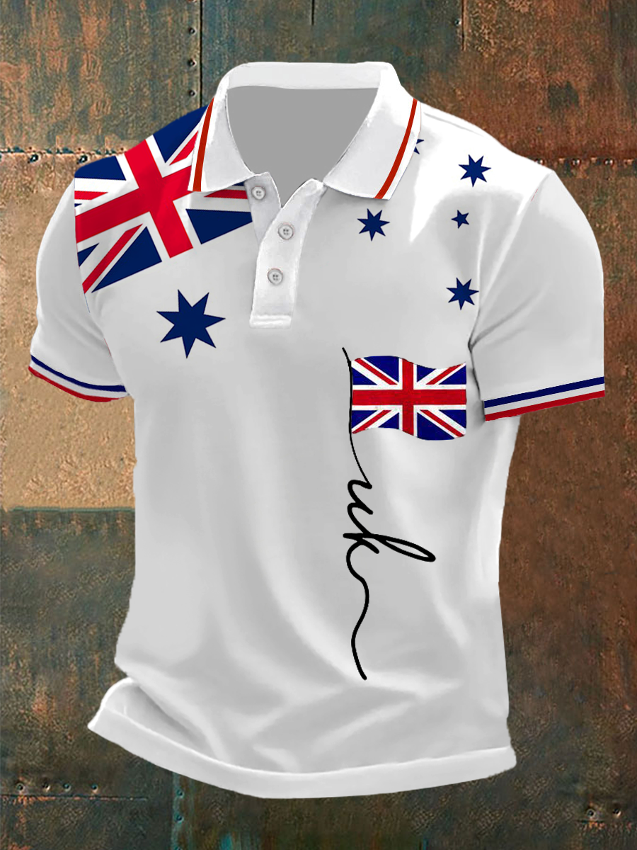 Men’s Union Jack Print Casual Polo Shirt White / S