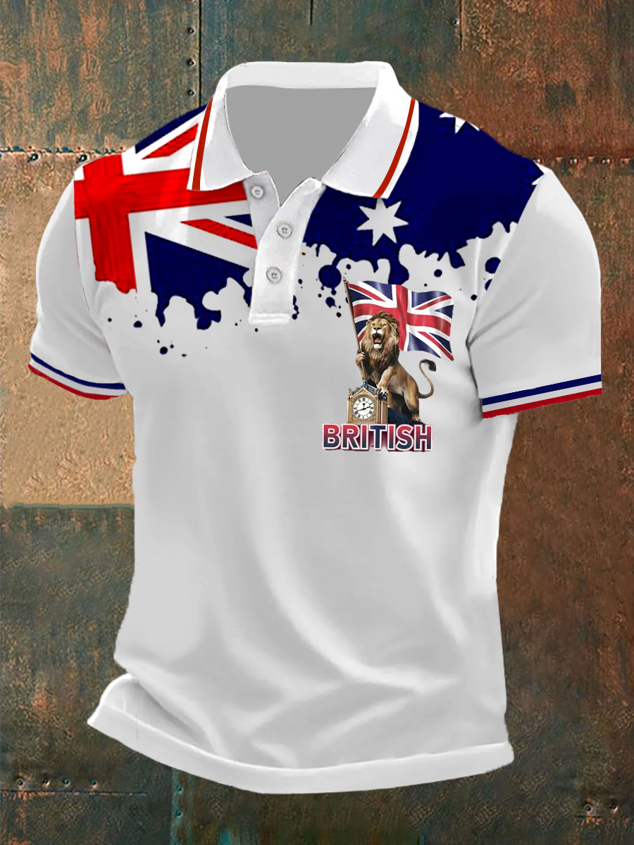 Men’s Union Jack Print Casual Polo Shirt White / S