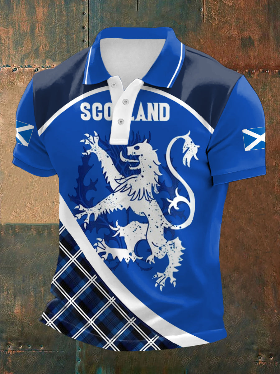 Men’s Scotland Print Casual Polo Blue / S