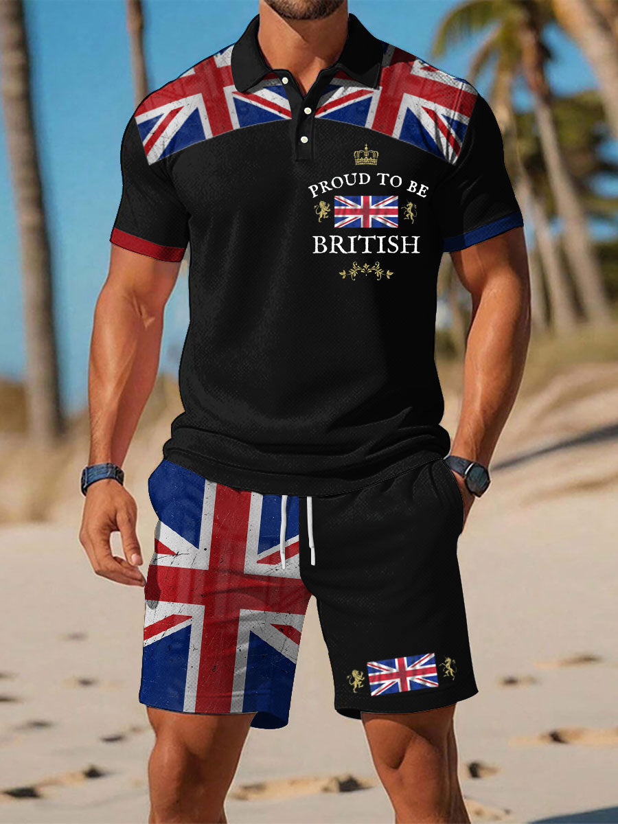 Men’s Proud To Be British Printed Polo Sets Black / S