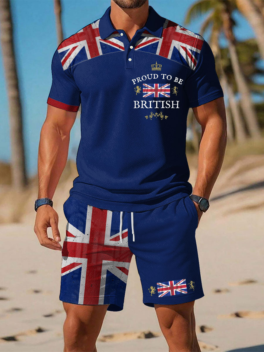 Men’s Proud To Be British Printed Polo Sets Navy Blue / S
