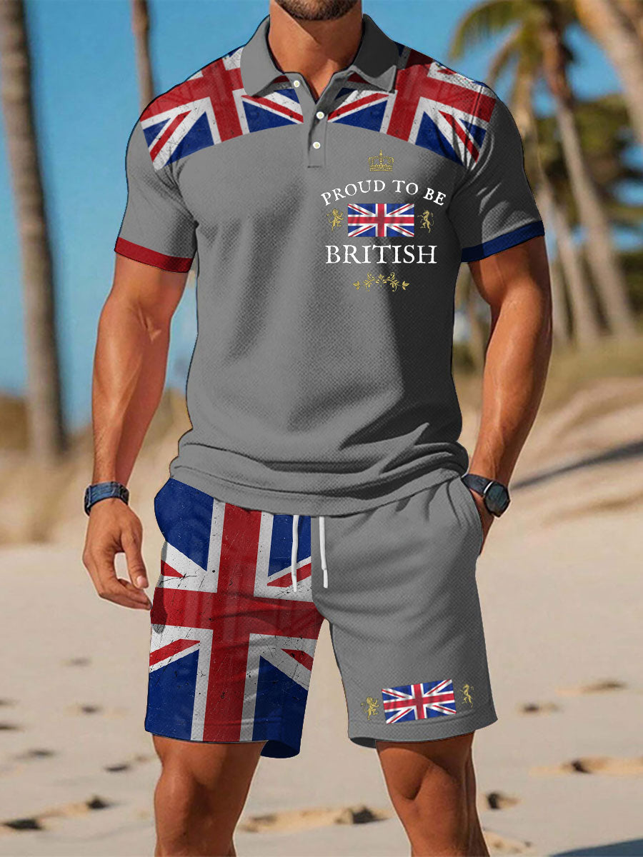 Men’s Proud To Be British Printed Polo Sets Light Gray / S