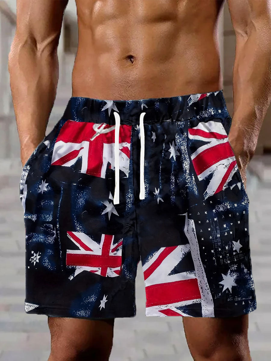 Men’s Union Jack Print Casual Shorts Navy Blue / S