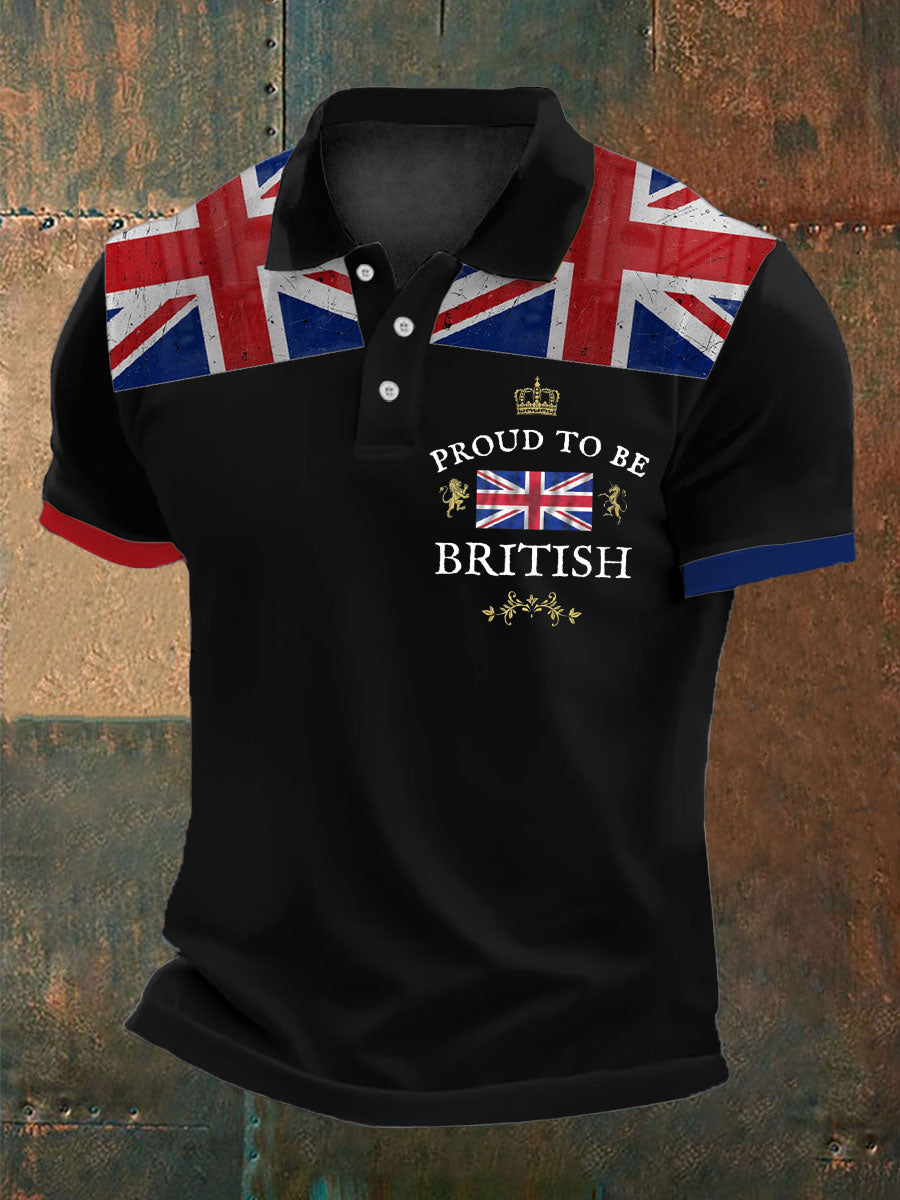 Men’s British Proud Printed Polo Shirt Black / S