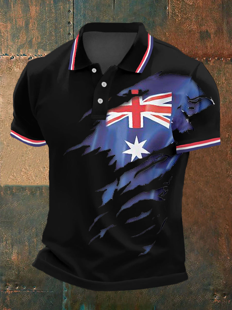 Men’s UK Flag Print Casual Polo Black / S