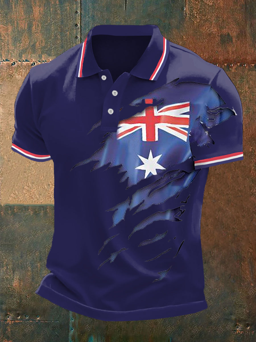 Men’s UK Flag Print Casual Polo Blue / S