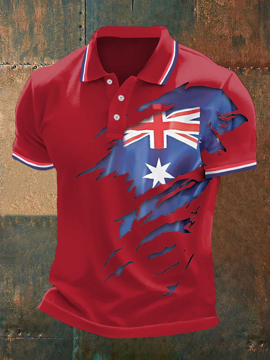 Men’s UK Flag Print Casual Polo Red / S