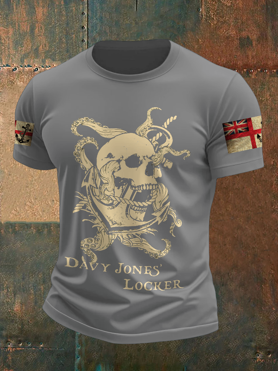 Men’s Royal Navy Veteran Davy Jones’ Locker Printed T-shirt Light Gray / S