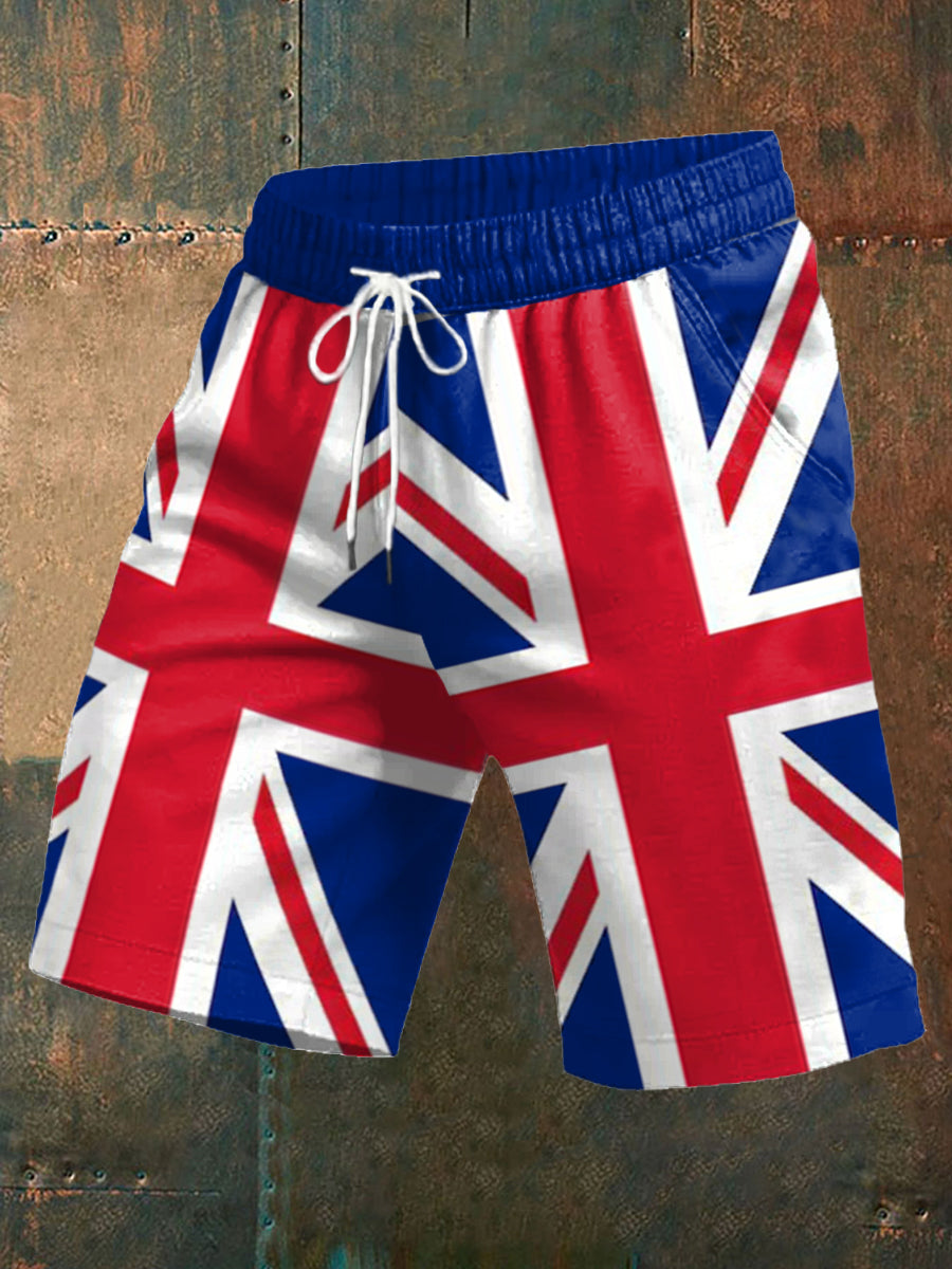 Men’s UK Flag Print Casual Shorts Blue / S