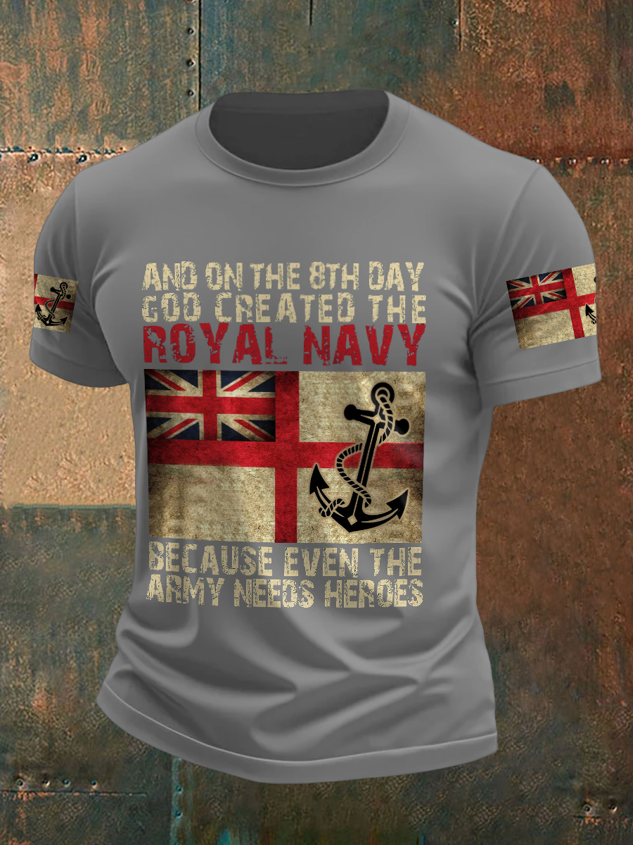 Men’s Royal Navy Veteran On The 8th Day Printed T-shirt Light Gray / S