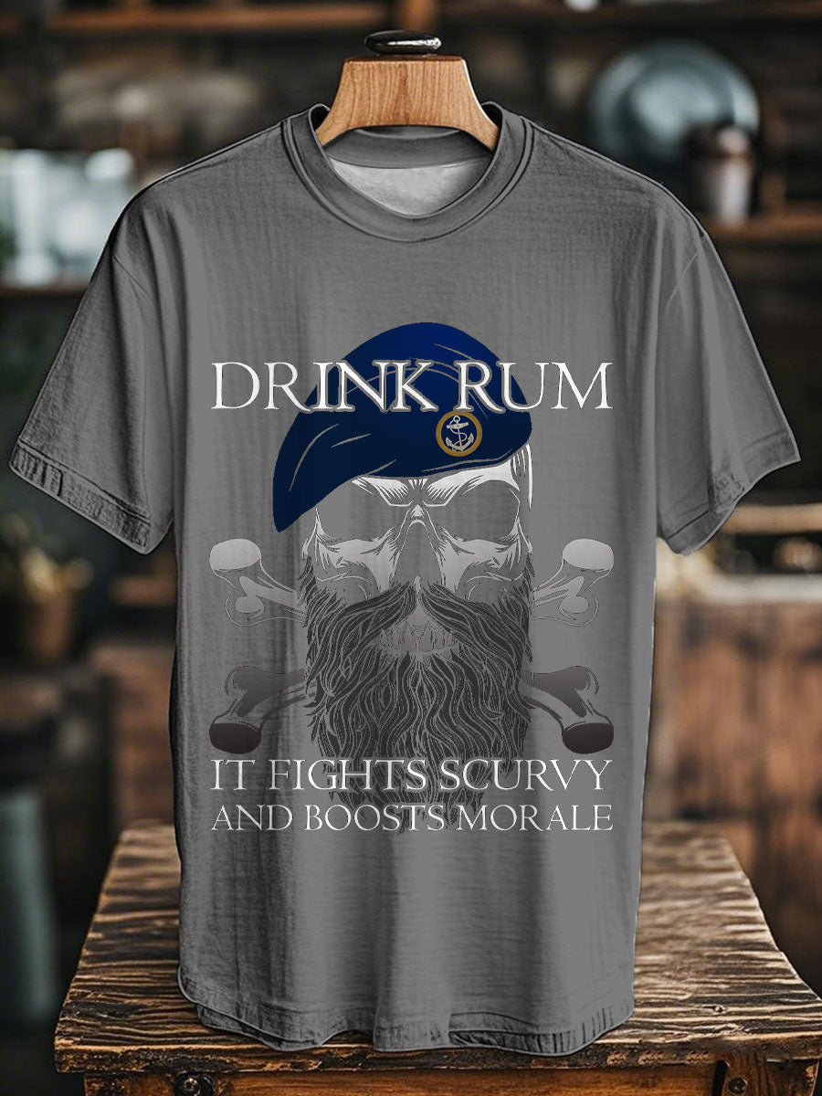 Unisex Royal Navy Veteran Drink Rum Printed T-shirt Light Gray / S