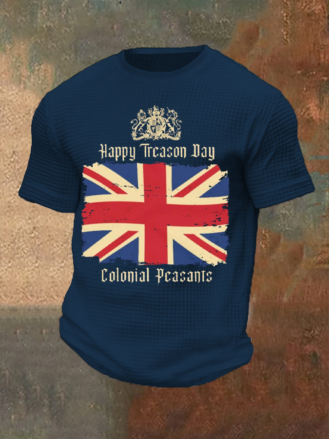 Men’s Funny Happy Treason Day Printed Waffle Tops Navy Blue / S