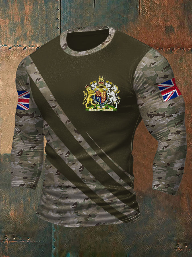 Men’s UK Flag Camouflage Print Casual Long-Sleeve T-Shirt Army Green / S