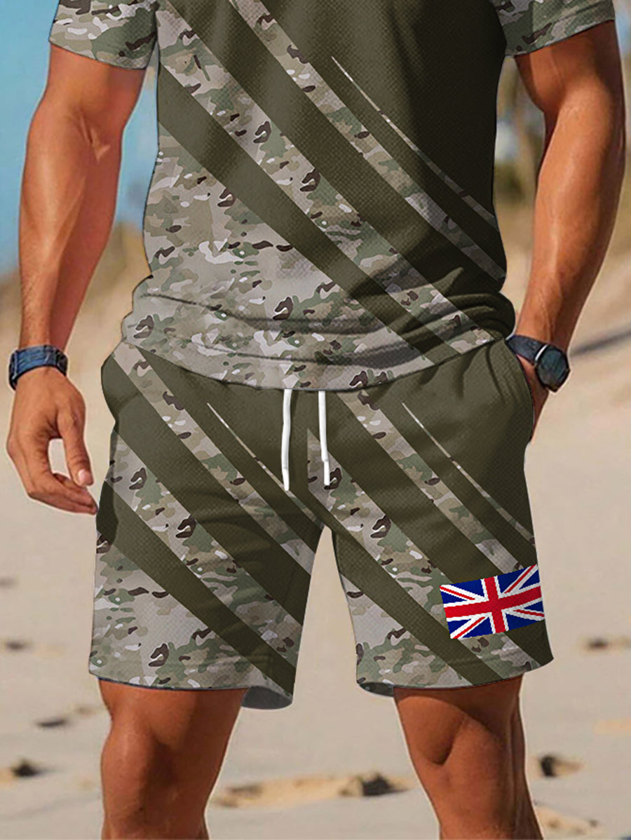 Men’s UK Flag Camouflage Print Casual Two-Piece Set