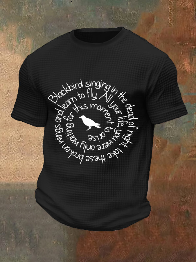 Men’s Retro Music Band Printed Waffle Top Black / S