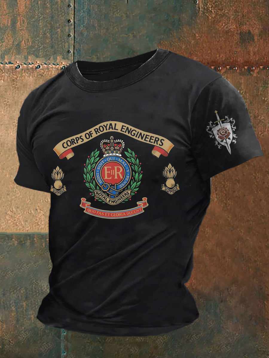 England Tudor Rose Shield Printed Vintage Fashion Loose Short Sleeve T-Shirt