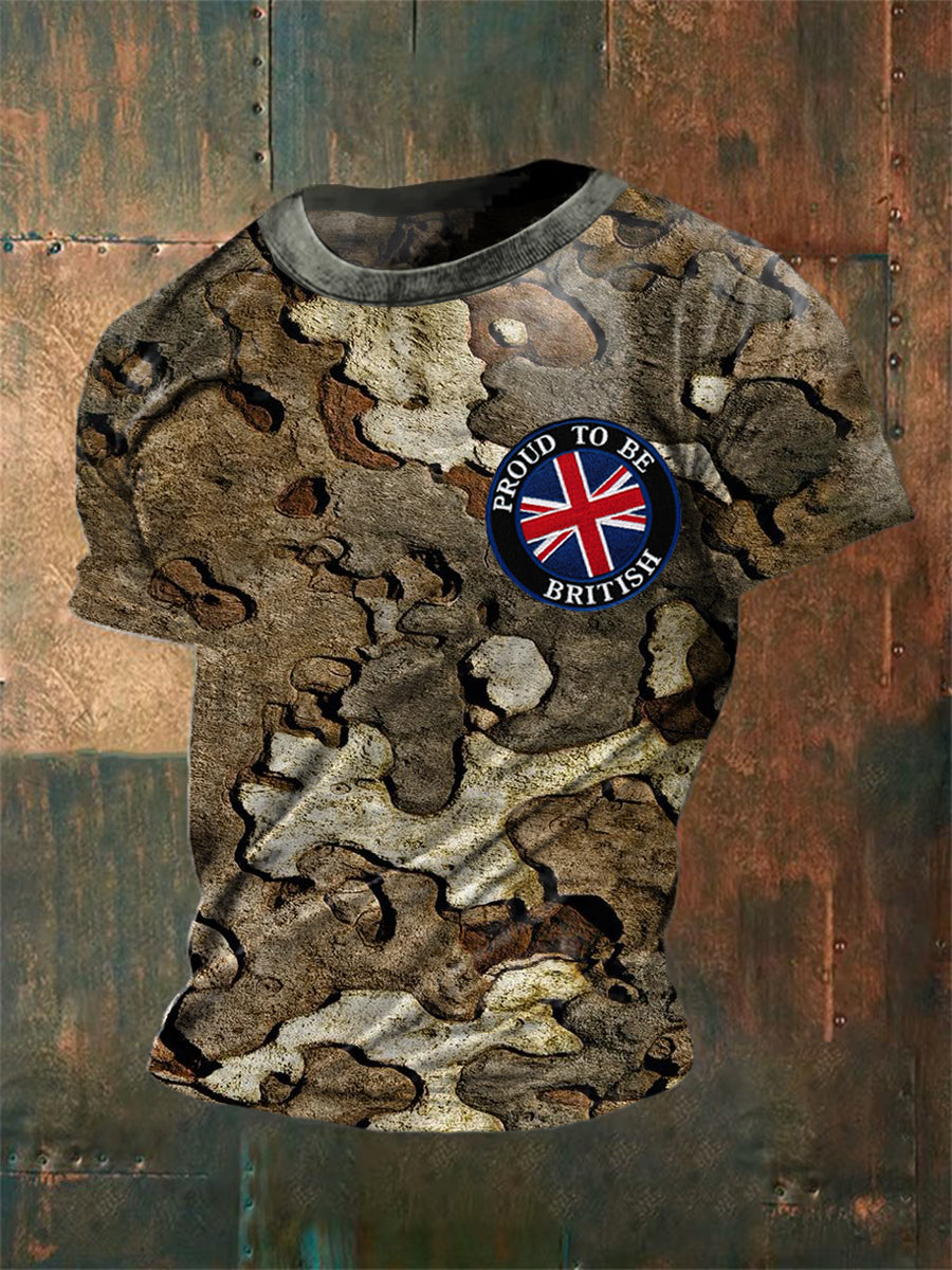 Unisex Vintage British Veterans Camouflage Abstract Print Casual Cotton Short Sleeve T-Shirt