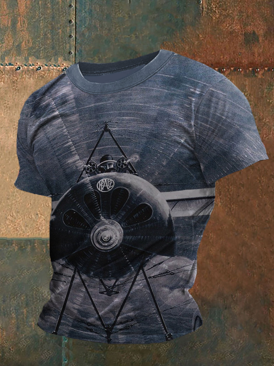 Fighter Jet Printed Vintage Fashion Loose Short Sleeve T-Shirt