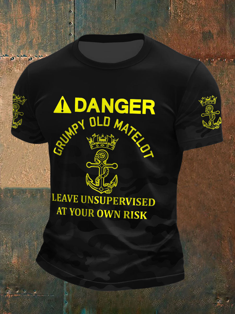 Men's Royal Navy Grumpy Old Veteran Printed T-shirt