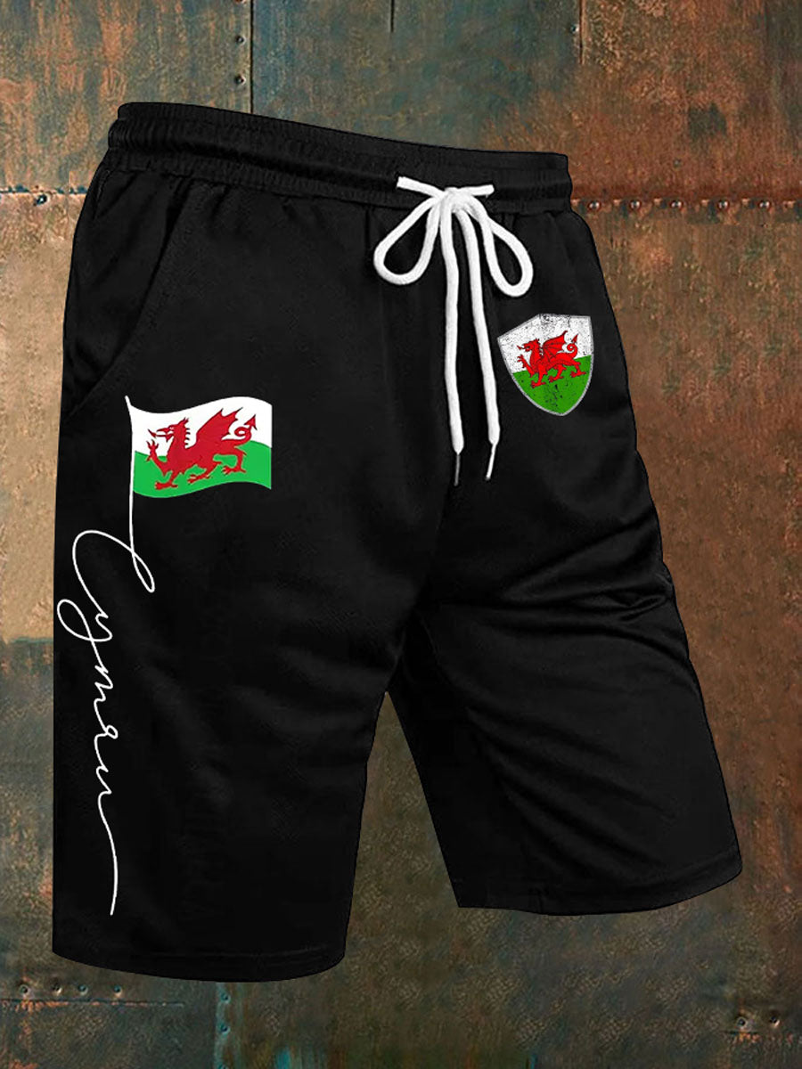 Men's Welsh Flag Printed Casual Shorts