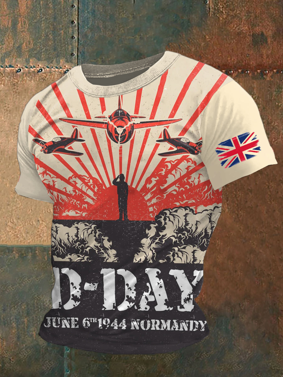D-Day Normandy Printed Vintage Fashion Loose Short Sleeve T-Shirt