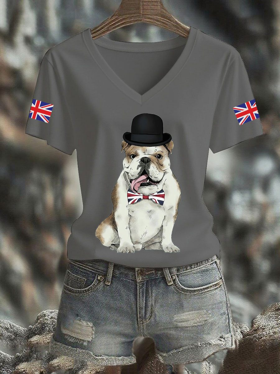 Women's Vintage England Flag Casual Printed V-neck T-Shirt