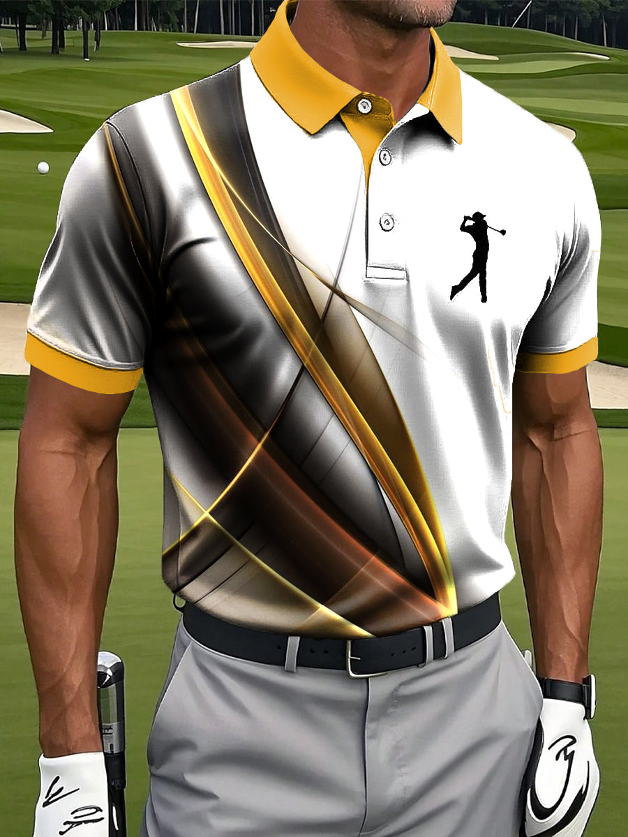 Men's Retro Abstract Line Texture Art Print Casual Business Polo Shirt