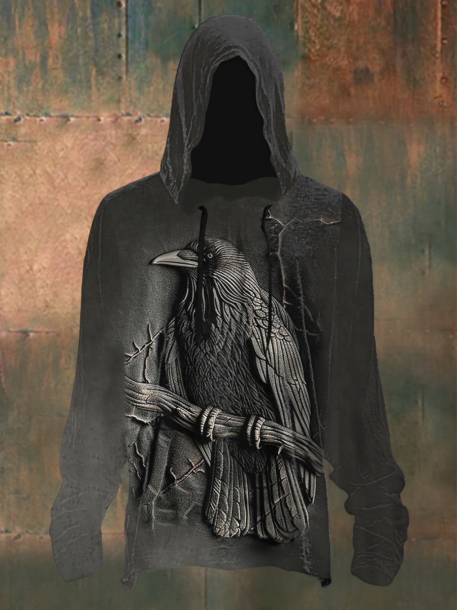 Men's Halloween Crow Drop-Shoulder Hoodie (No Pockets)