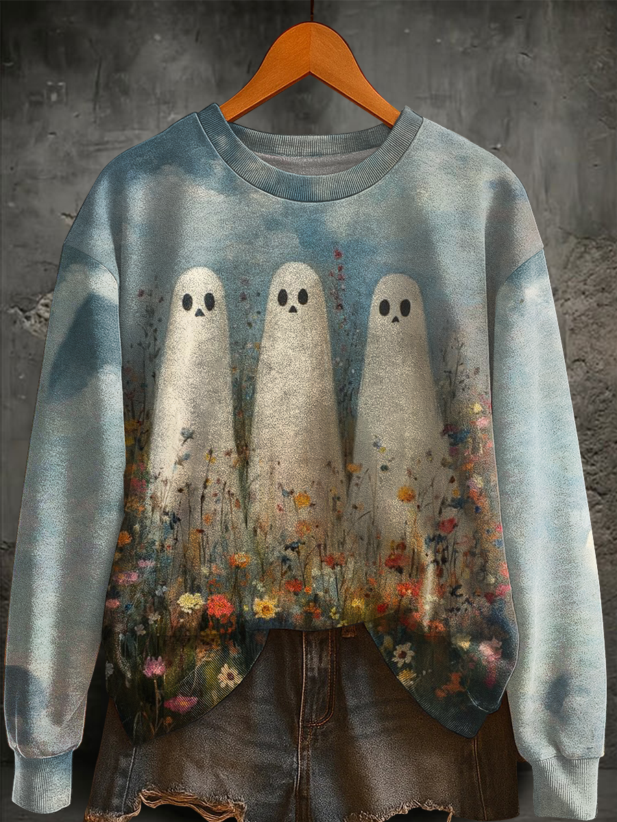 Women's Halloween Ghost Print Regular Sweatshirt