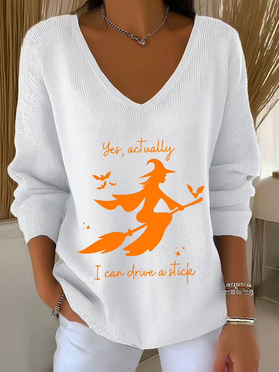 Women's Witch "Yes, I Can Drive A Stick" printed top