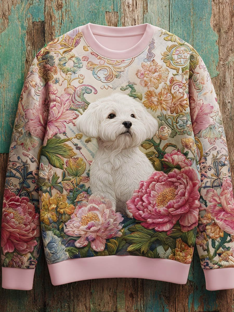 Women's Vintage Dog Art Print Casual Sweatshirt