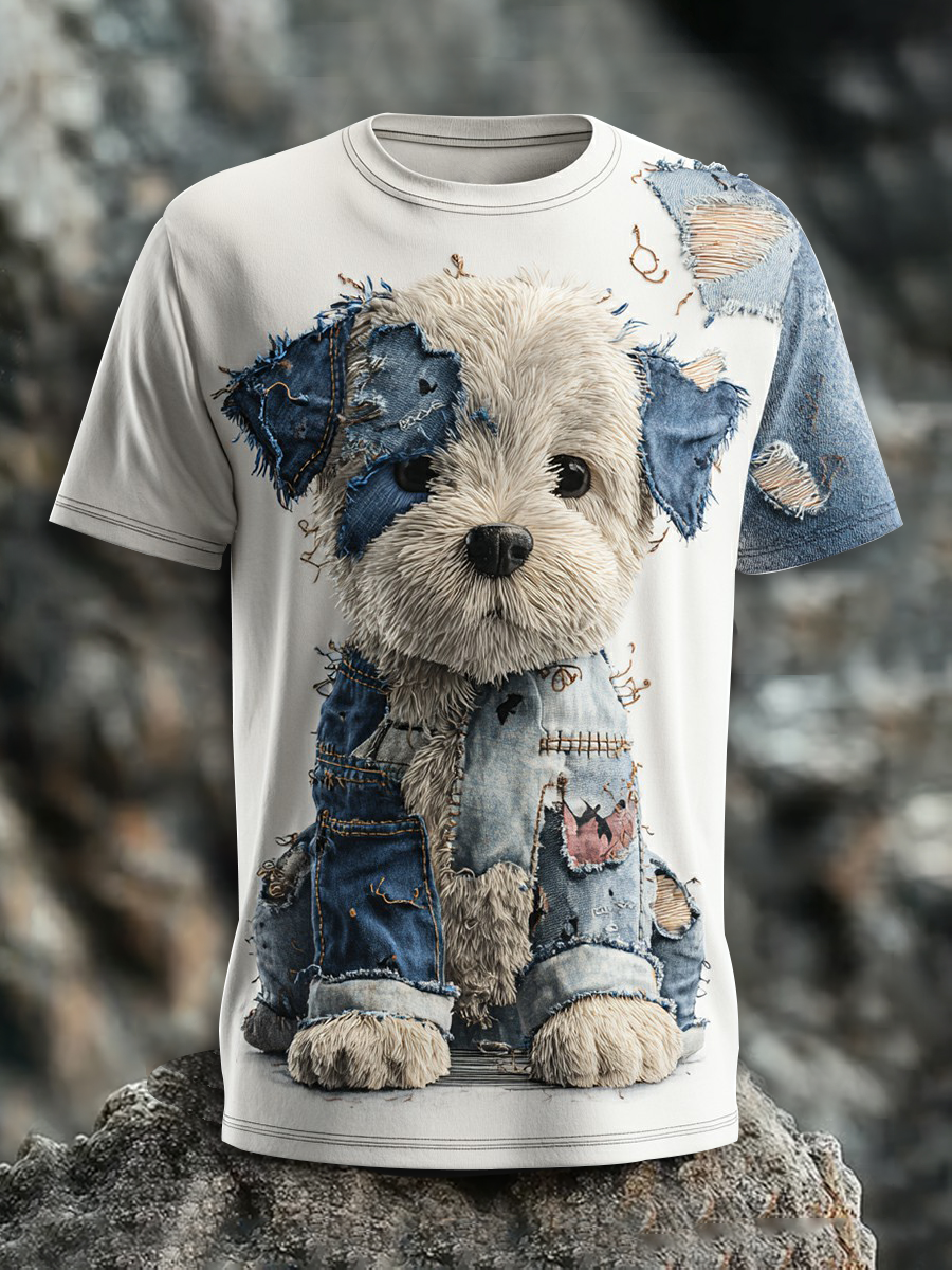Men's Denim Dog Print T-shirt