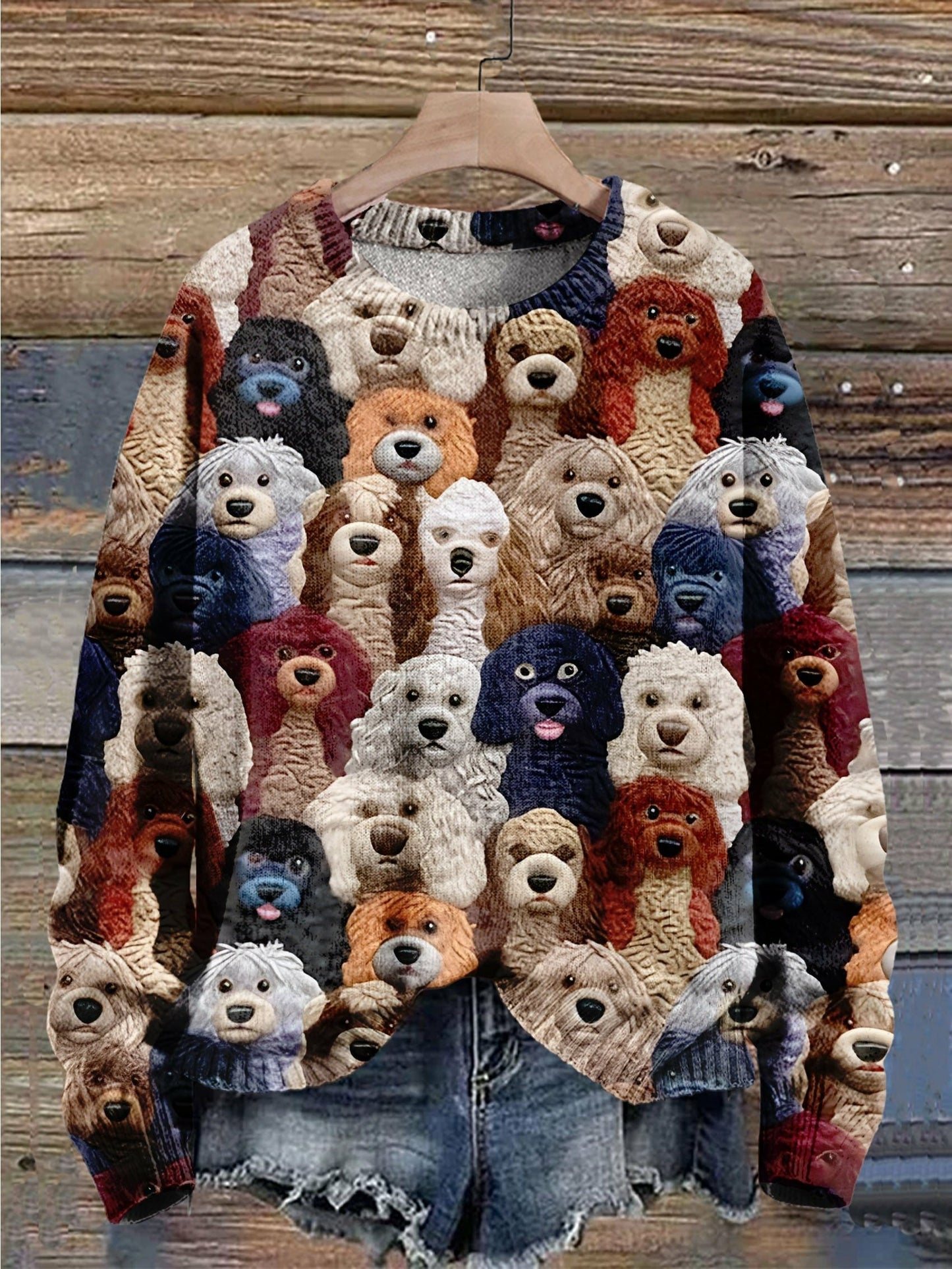 Women's Dog Print Casual Knitted Sweater