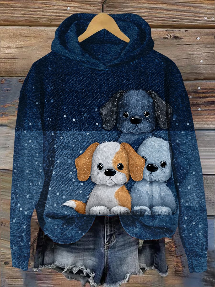 Women's Dog Print Casual Hoodie