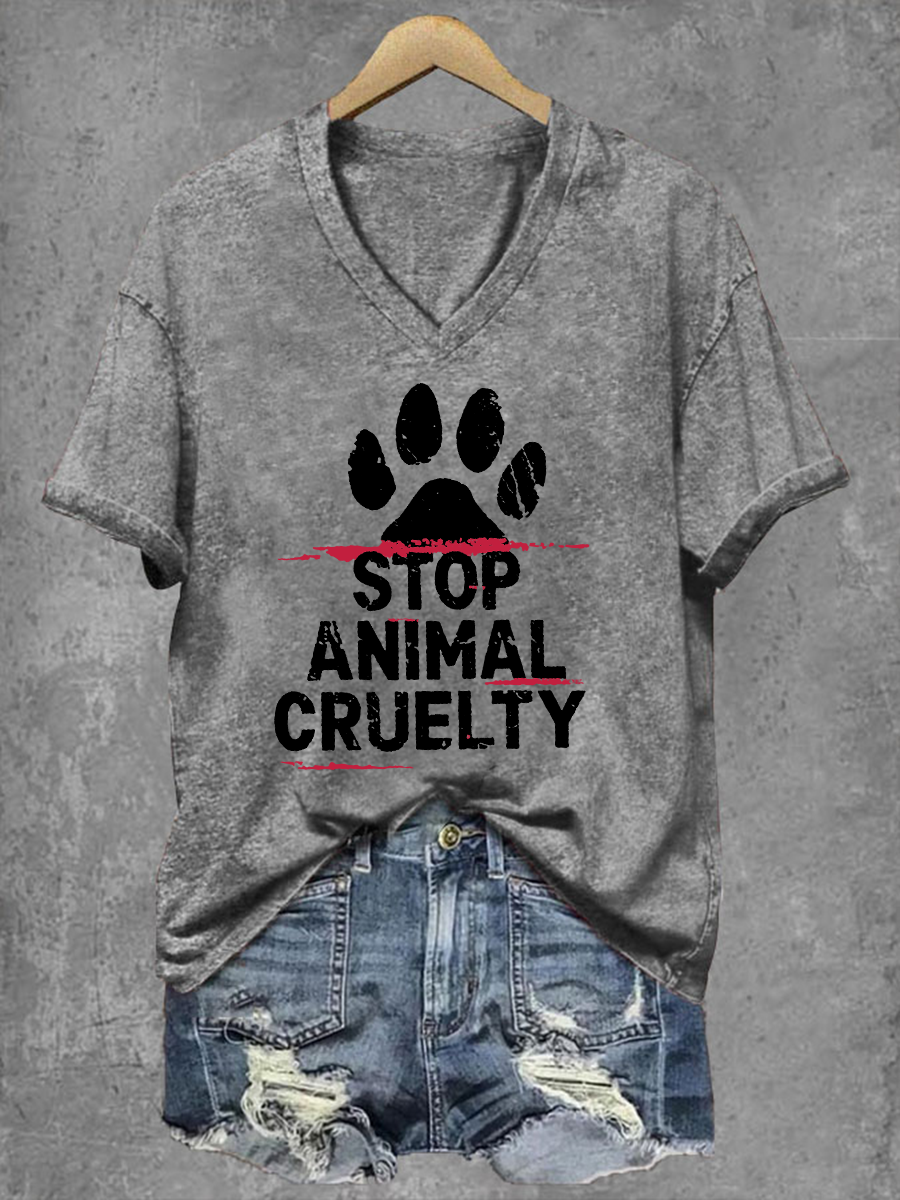 Women's Stop Animal Cruelty Print V-Neck T-Shirt