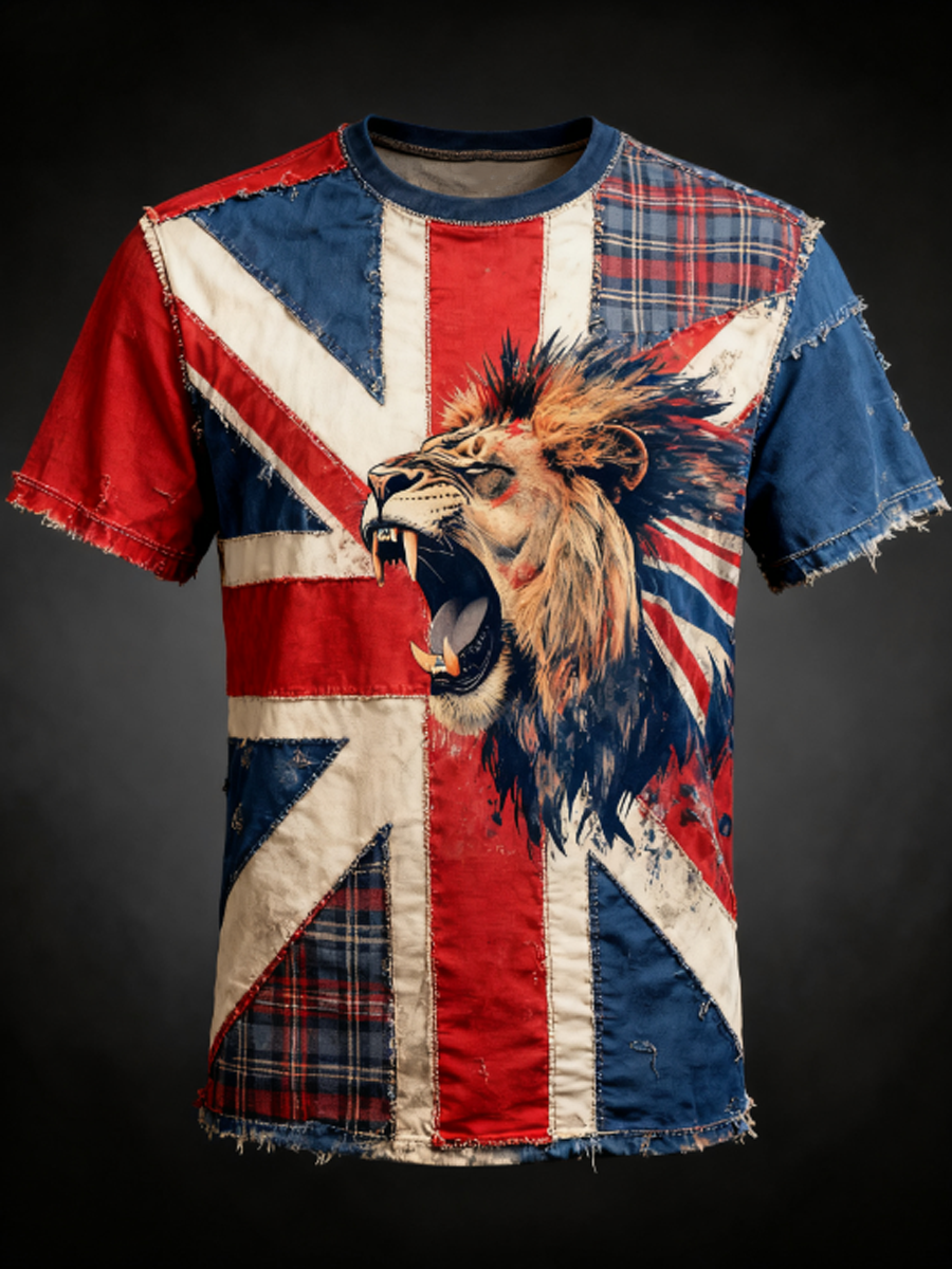 Men's British lion combined with retro old style Printed short sleeves t-shirt