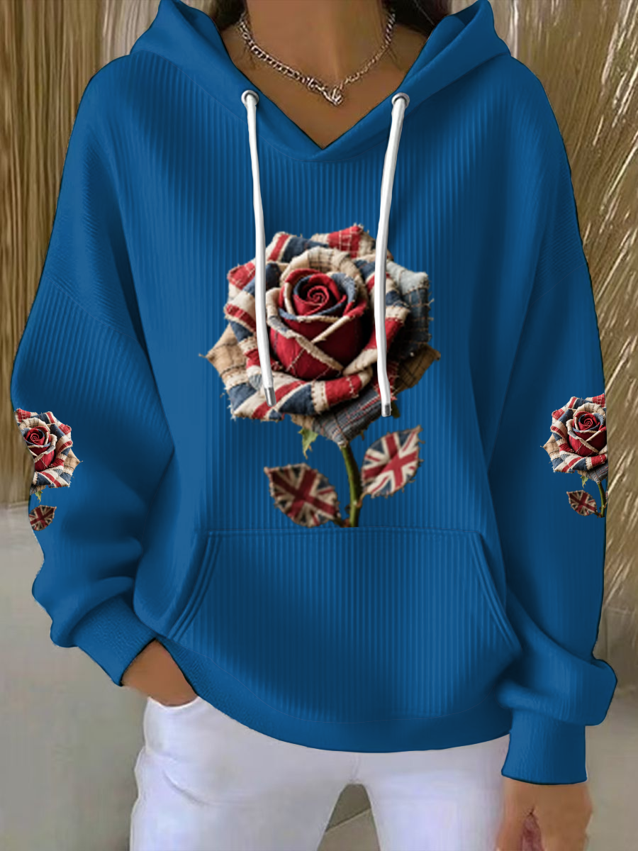 Women's British Rose Printed Hoodie