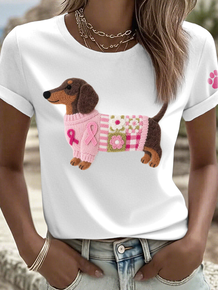 Women's Felt Art Dachshund Pattern T-Shirt